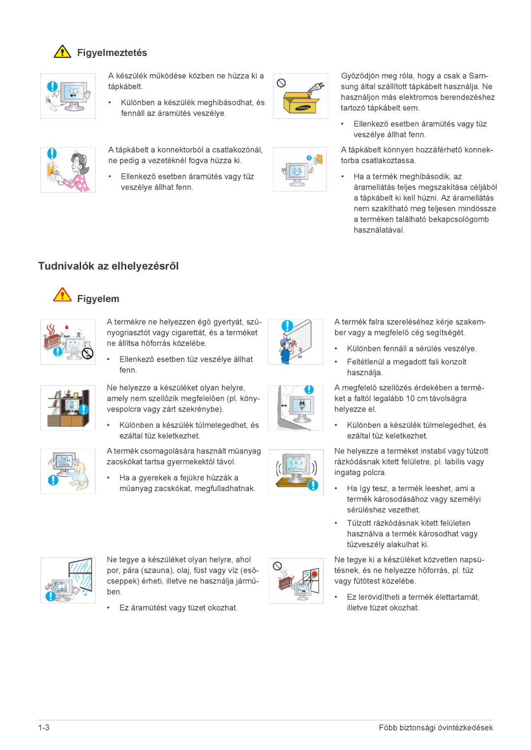 Samsung LS20CFVKF/EN, LS20CFVKF/XE manual Tudnivalók az elhelyezésről, Figyelmeztetés 