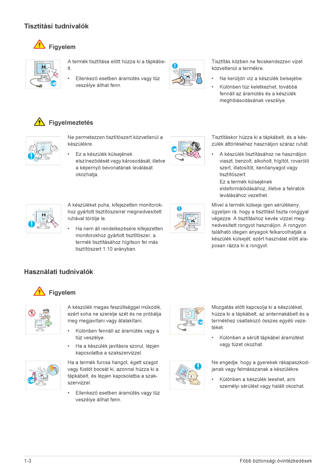 Samsung LS20CFVKF/EN, LS20CFVKF/XE manual Tisztítási tudnivalók, Használati tudnivalók 