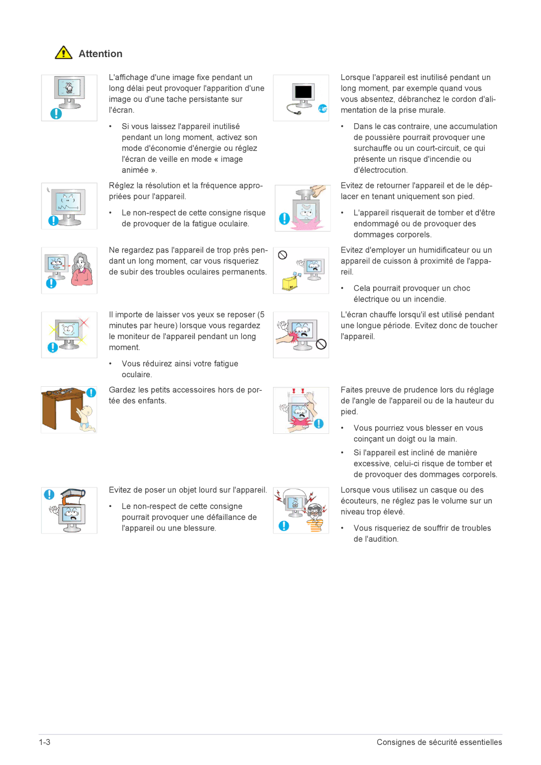 Samsung LS20CFVKF/EN manual Consignes de sécurité essentielles 