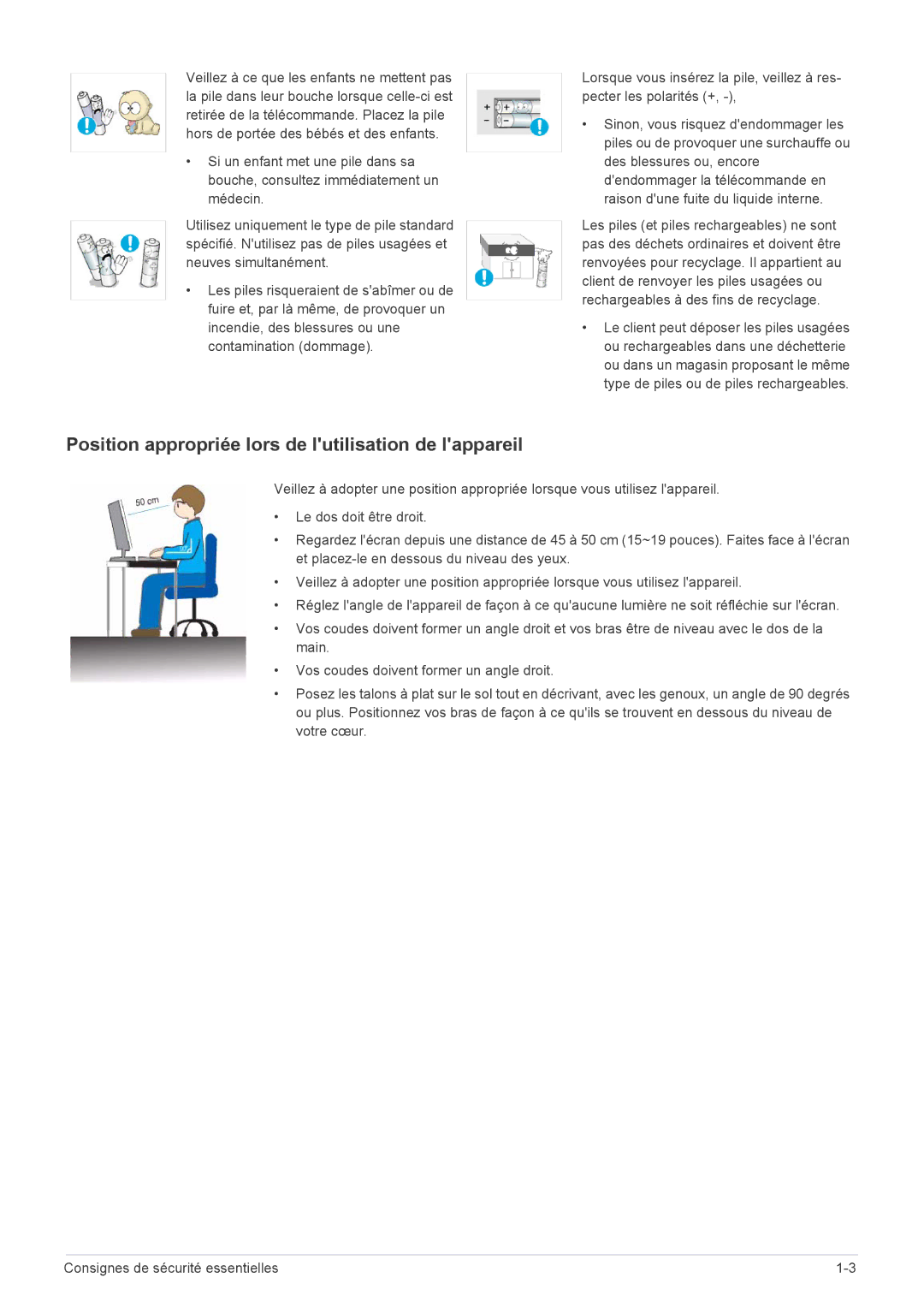 Samsung LS20CFVKF/EN manual Position appropriée lors de lutilisation de lappareil 