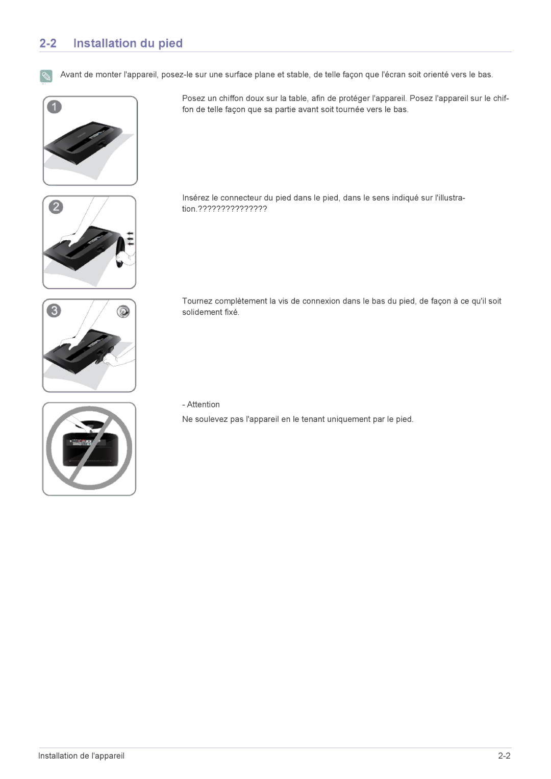 Samsung LS20CFVKF/EN manual Installation du pied 