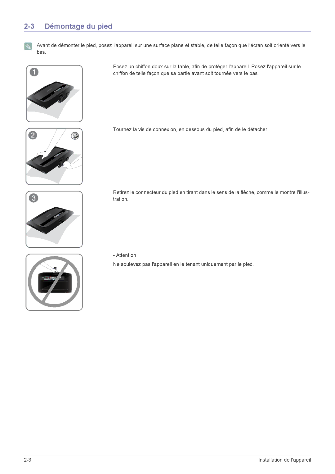 Samsung LS20CFVKF/EN manual Démontage du pied 