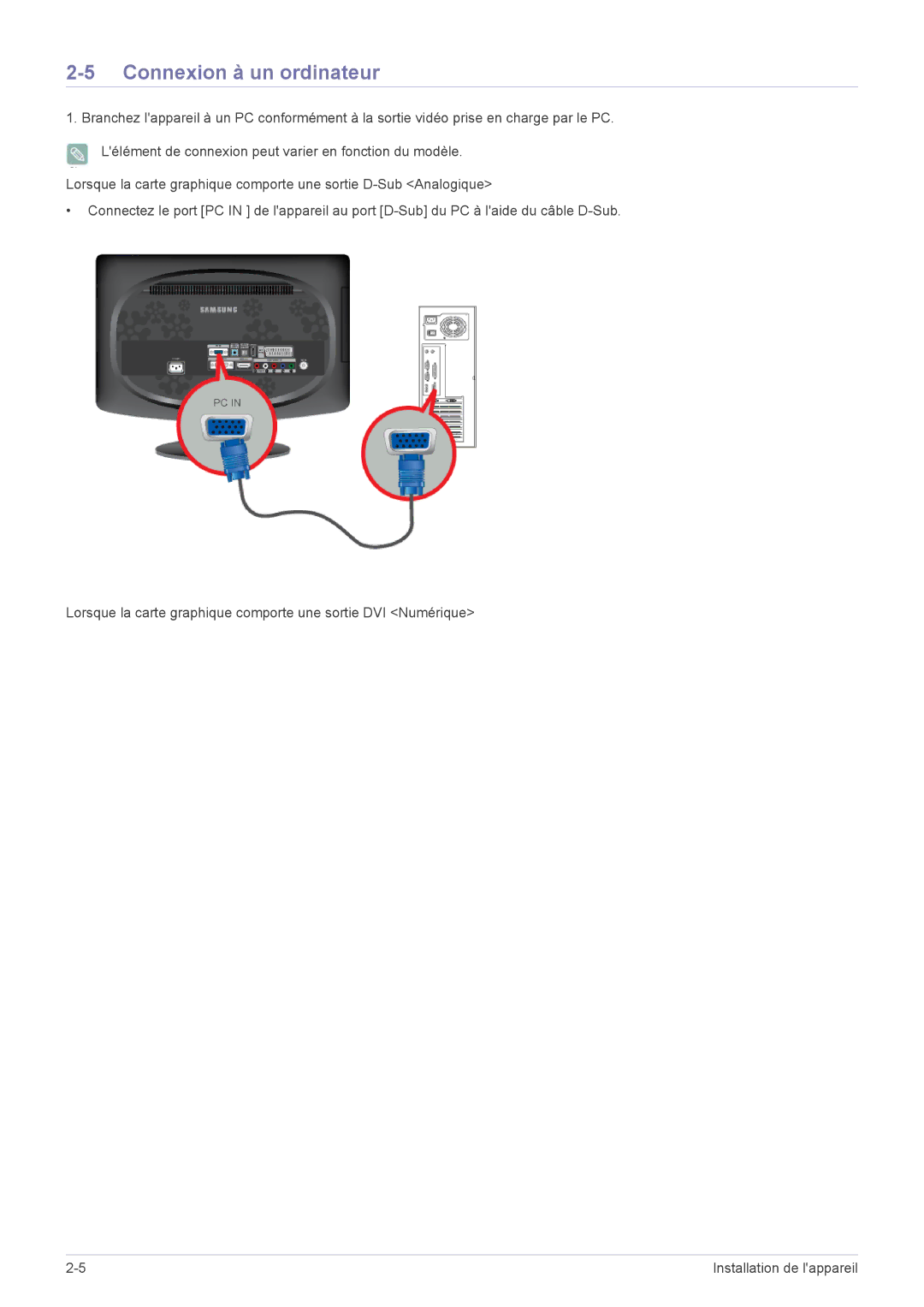 Samsung LS20CFVKF/EN manual Connexion à un ordinateur 