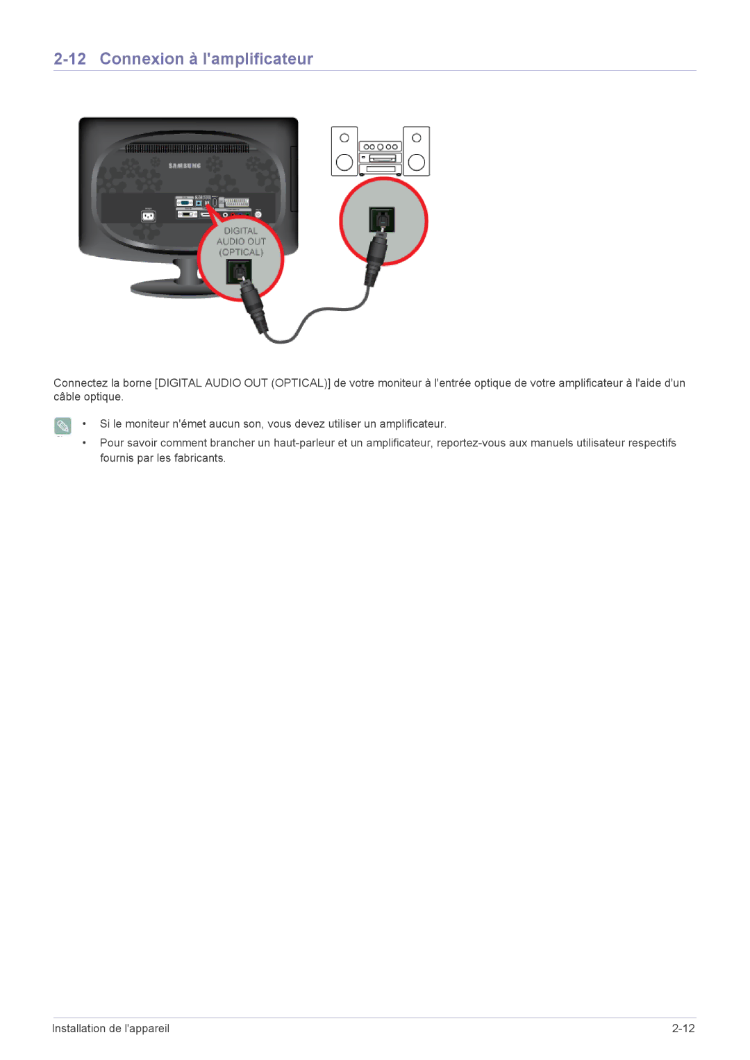 Samsung LS20CFVKF/EN manual Connexion à lamplificateur 