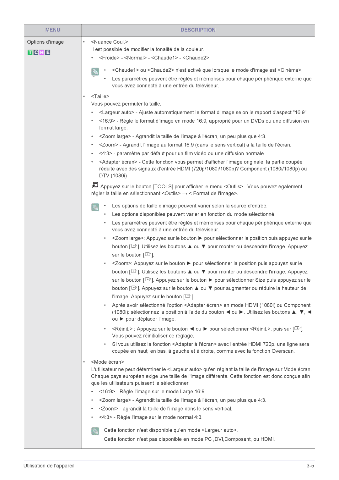 Samsung LS20CFVKF/EN manual Vous avez connecté à une entrée du téléviseur, Format large, Dtv, Sur le bouton, Mode écran 