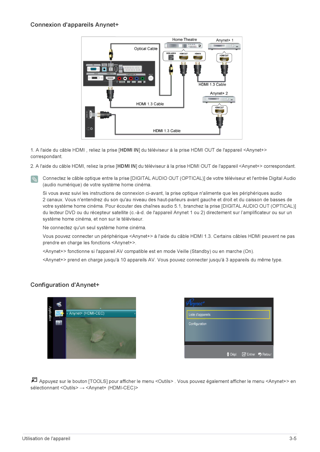 Samsung LS20CFVKF/EN manual Connexion dappareils Anynet+ 