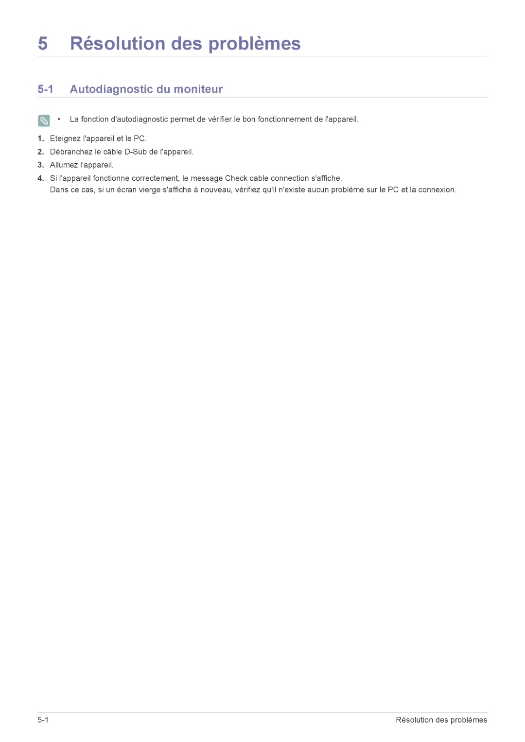 Samsung LS20CFVKF/EN manual Résolution des problèmes, Autodiagnostic du moniteur 