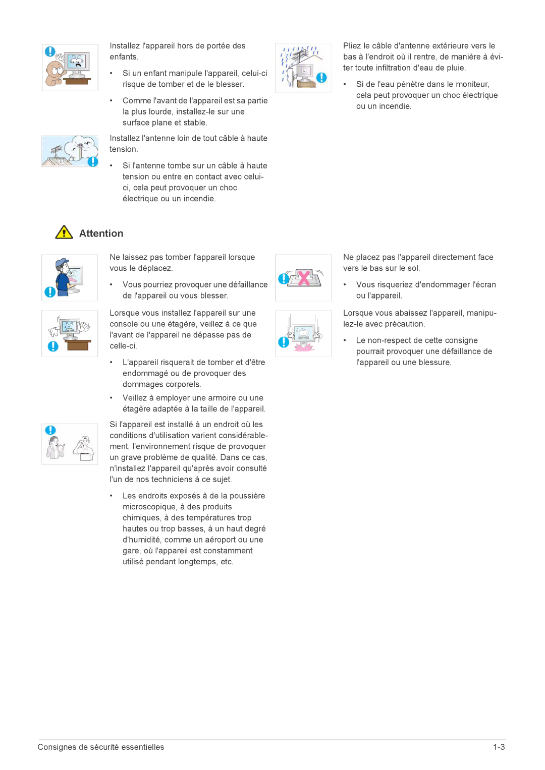 Samsung LS20CFVKF/EN manual Installez lappareil hors de portée des enfants 