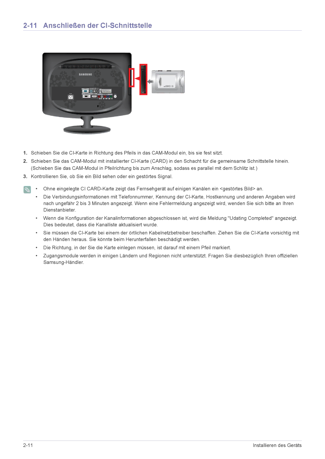 Samsung LS20CFVKF/EN manual Anschließen der CI-Schnittstelle 