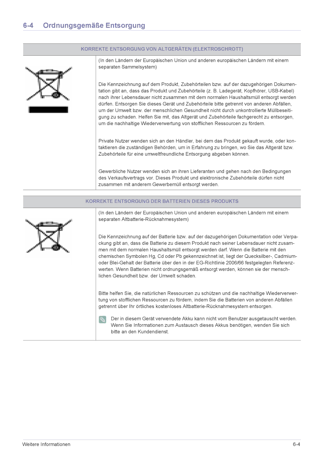 Samsung LS20CFVKF/EN manual Ordnungsgemäße Entsorgung, Korrekte Entsorgung VON Altgeräten Elektroschrott 