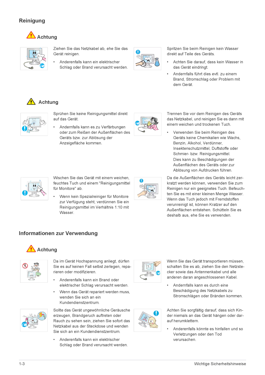 Samsung LS20CFVKF/EN manual Reinigung, Informationen zur Verwendung 