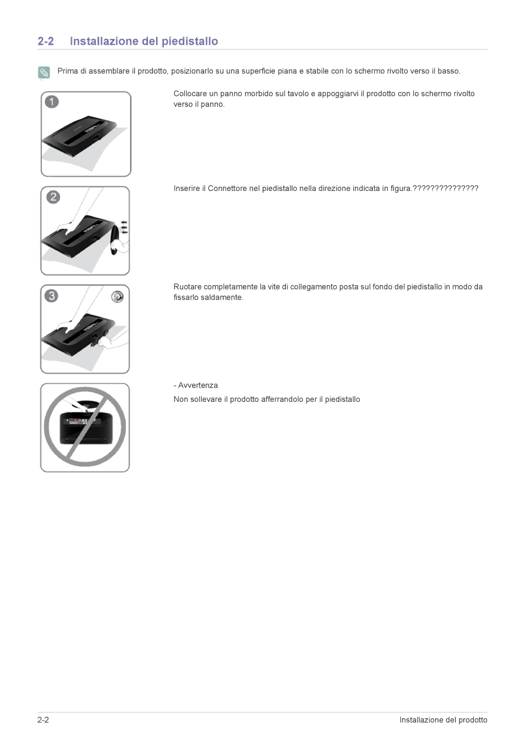 Samsung LS20CFVKF/EN manual Installazione del piedistallo 