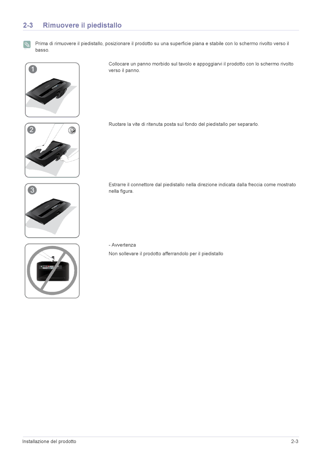 Samsung LS20CFVKF/EN manual Rimuovere il piedistallo 