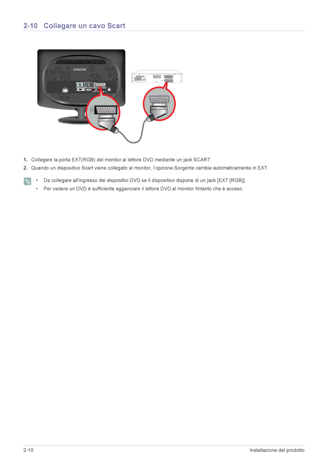 Samsung LS20CFVKF/EN manual Collegare un cavo Scart 