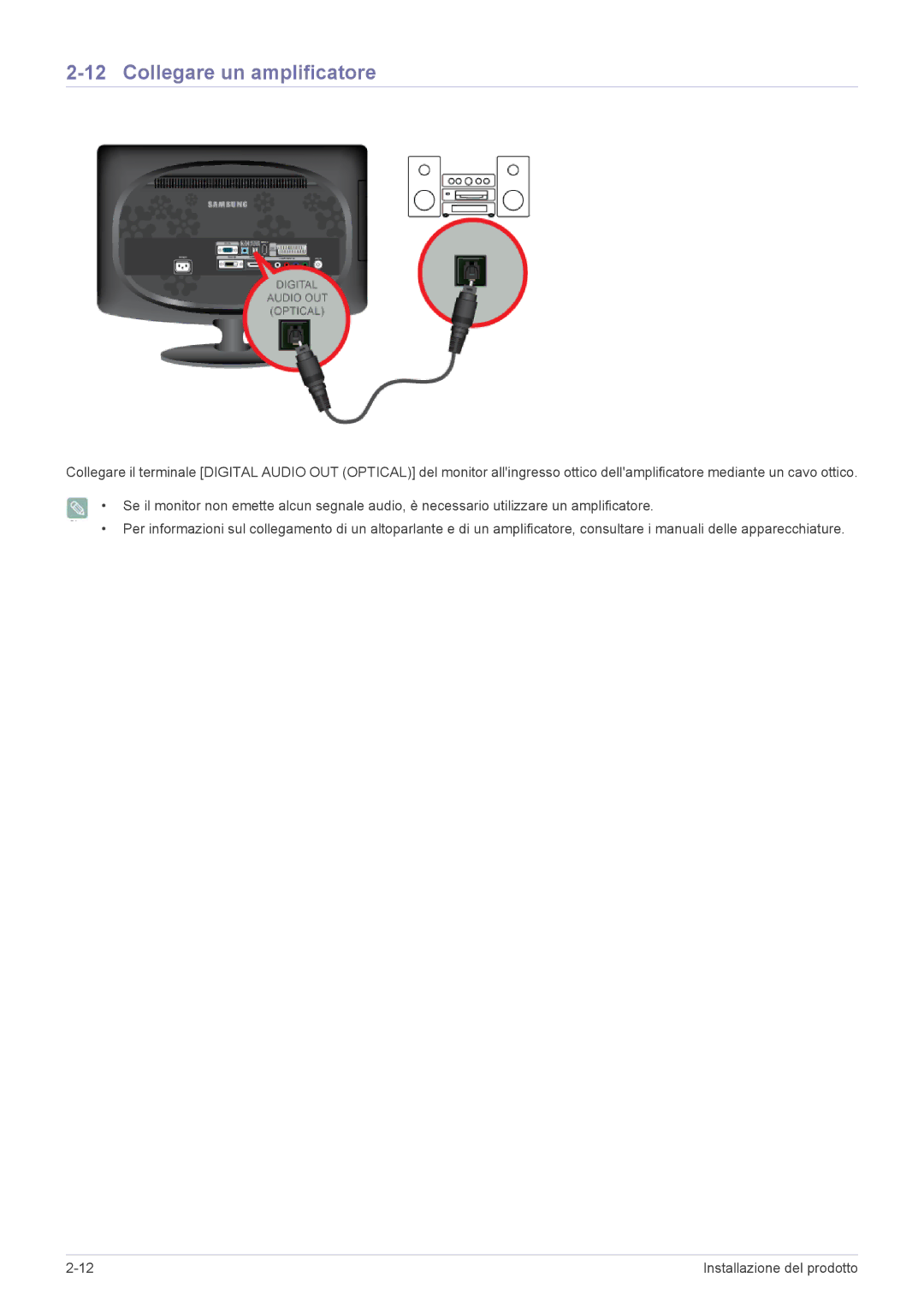 Samsung LS20CFVKF/EN manual Collegare un amplificatore 