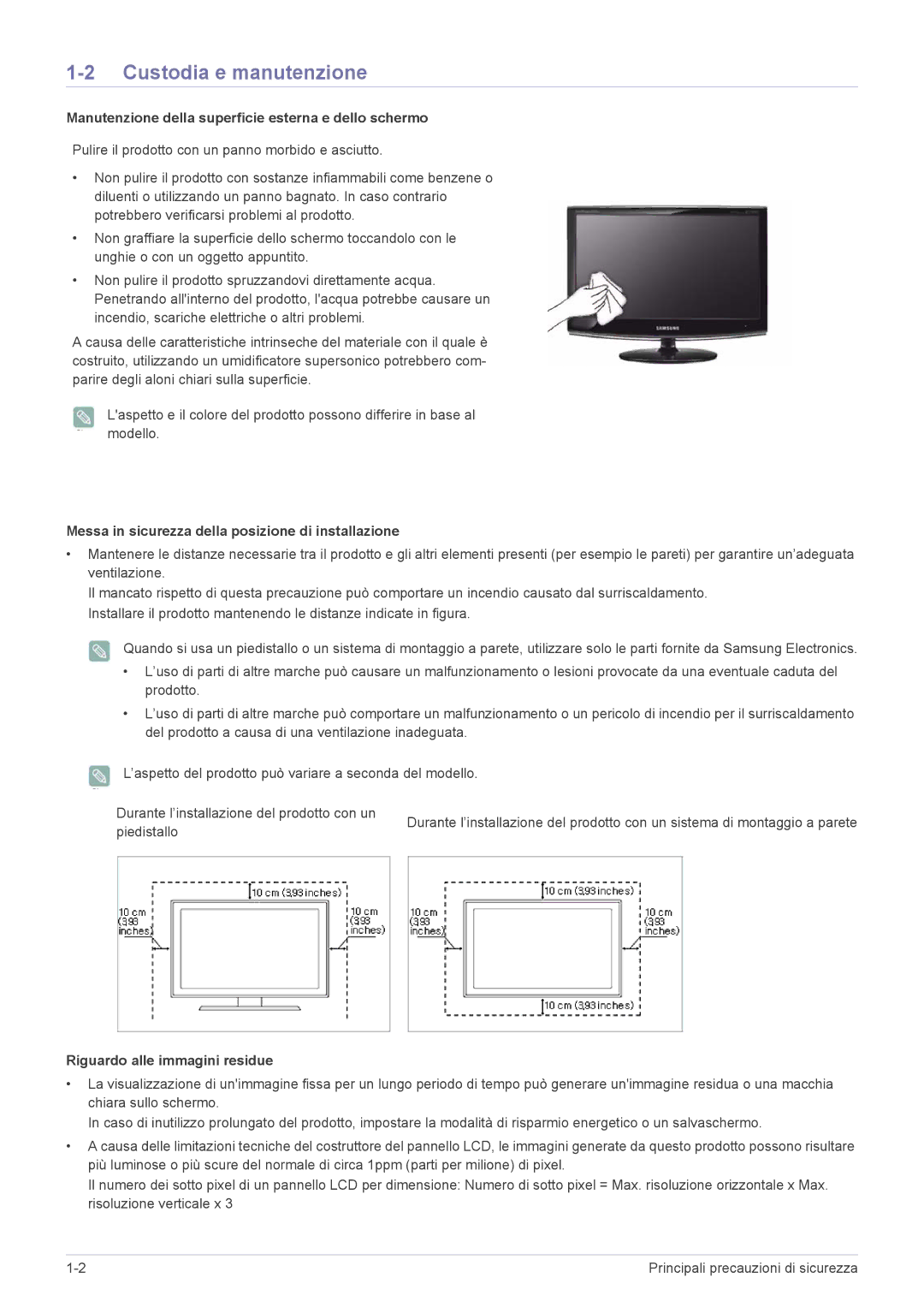 Samsung LS20CFVKF/EN manual Custodia e manutenzione, Manutenzione della superficie esterna e dello schermo, Piedistallo 