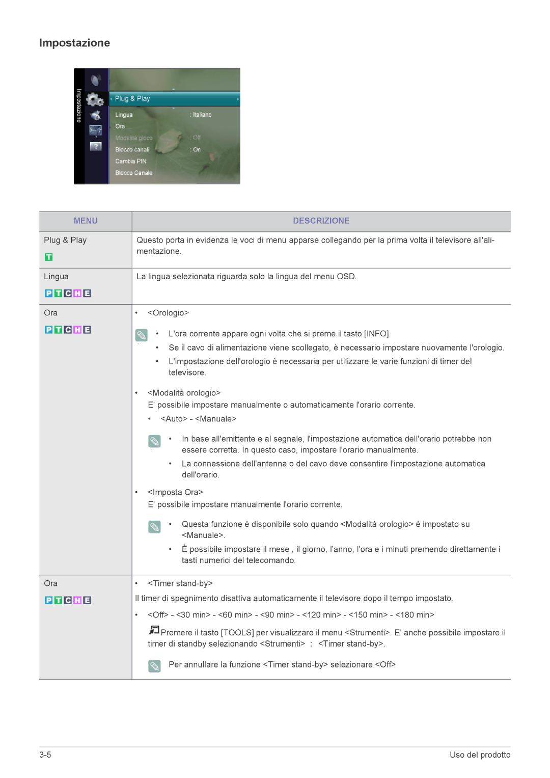 Samsung LS20CFVKF/EN manual Impostazione, Timer di standby selezionando Strumenti → Timer stand-by 