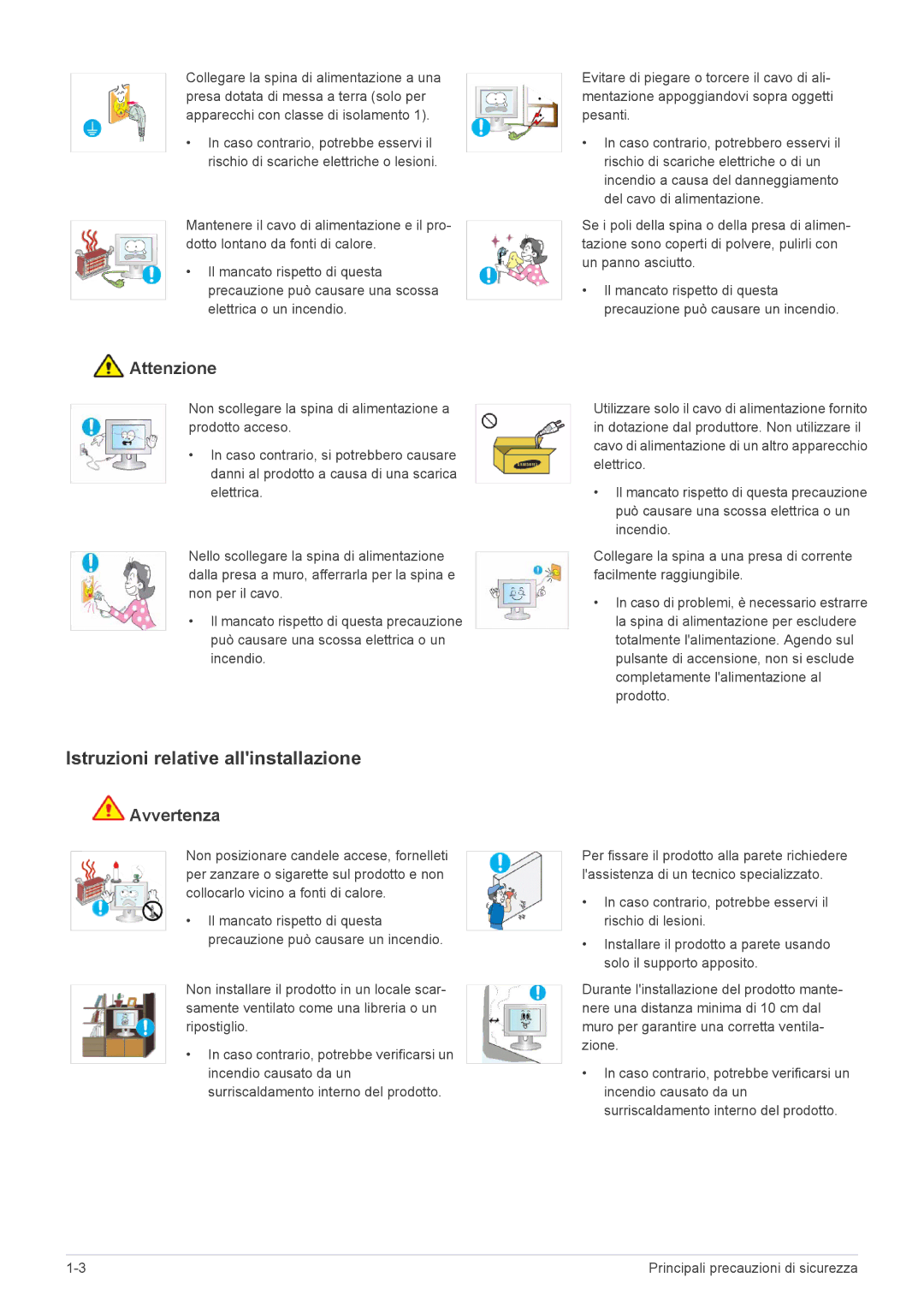 Samsung LS20CFVKF/EN manual Istruzioni relative allinstallazione, Attenzione 