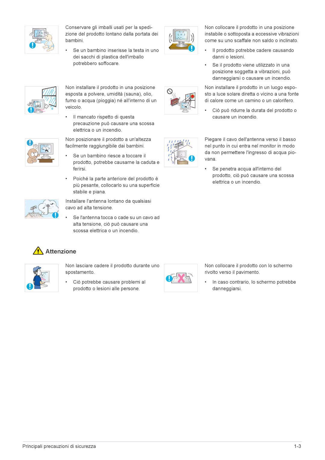 Samsung LS20CFVKF/EN manual Non lasciare cadere il prodotto durante uno spostamento 