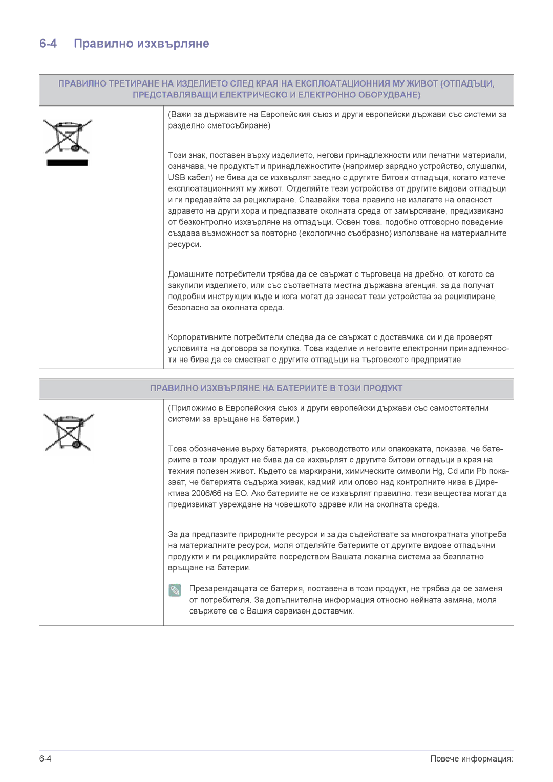 Samsung LS20CFVKF/EN manual Правилно изхвърляне, Правилно Изхвърляне НА Батериите В Този Продукт 