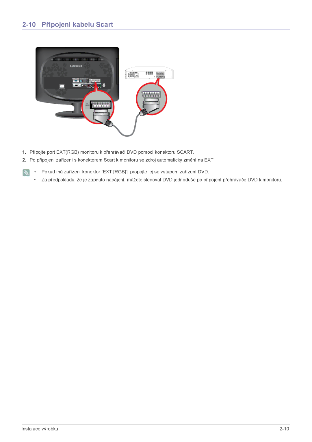 Samsung LS20CFVKF/EN manual 10 Připojení kabelu Scart 