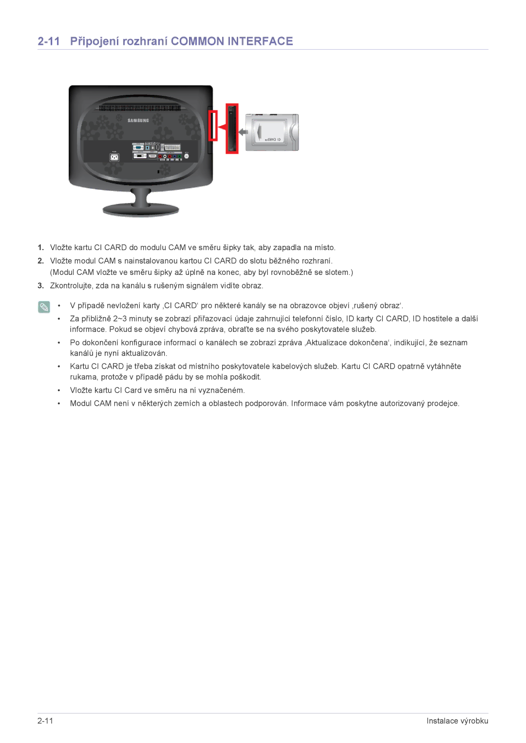 Samsung LS20CFVKF/EN manual 11 Připojení rozhraní Common Interface 