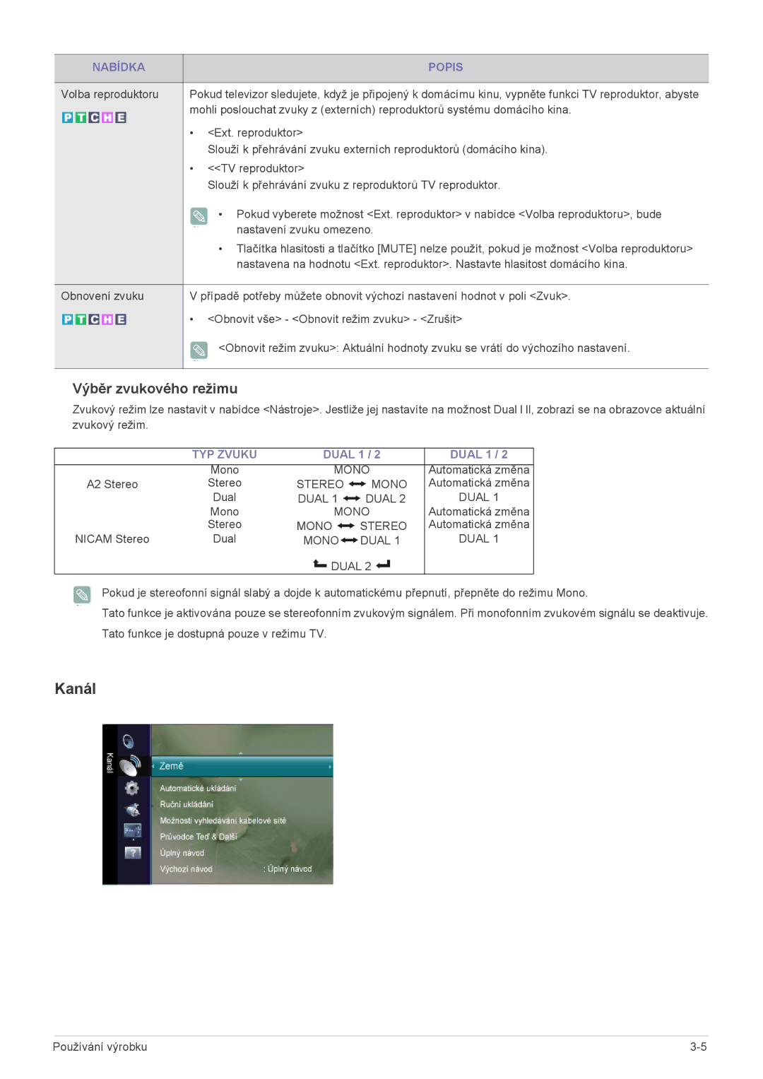 Samsung LS20CFVKF/EN manual Kanál, TYP Zvuku 