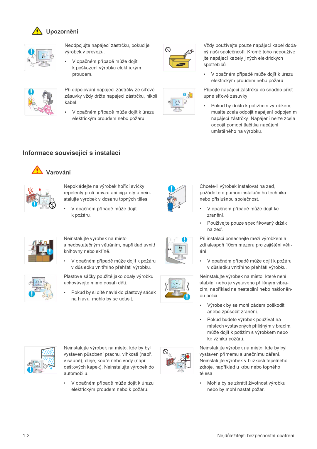 Samsung LS20CFVKF/EN manual Informace související s instalací, Upozornění 