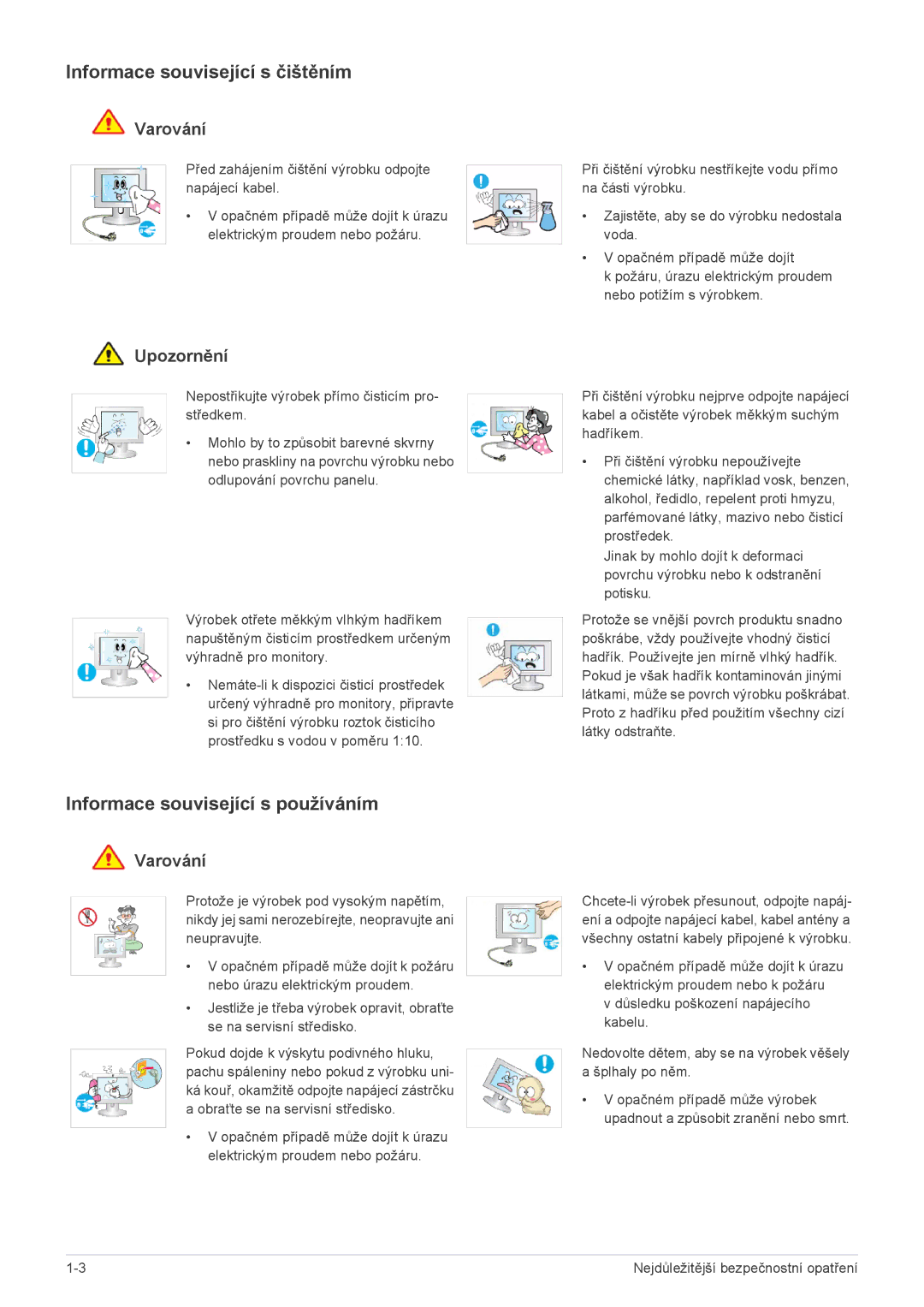 Samsung LS20CFVKF/EN manual Informace související s čištěním, Informace související s používáním 