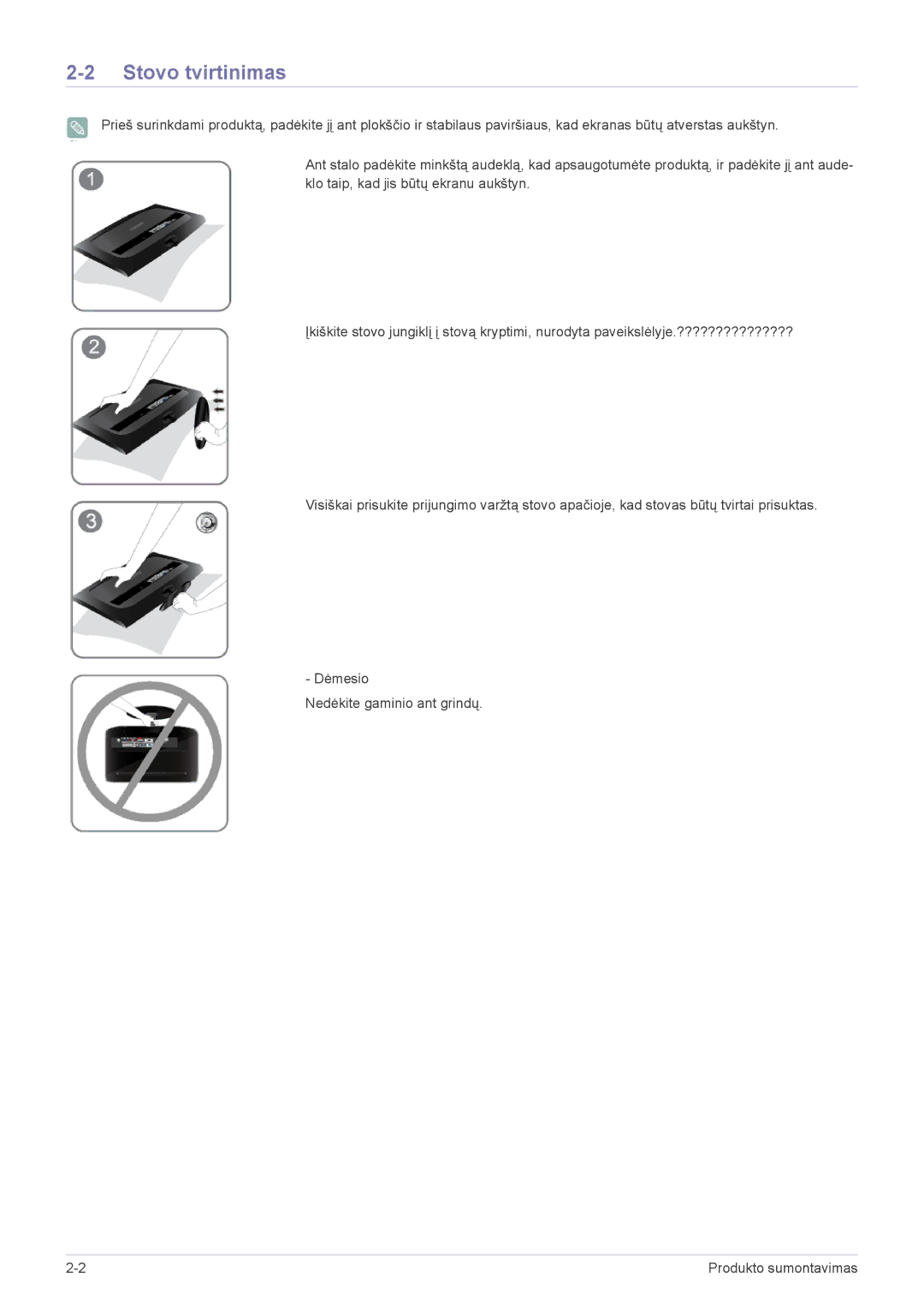 Samsung LS20CFVKF/EN manual Stovo tvirtinimas 