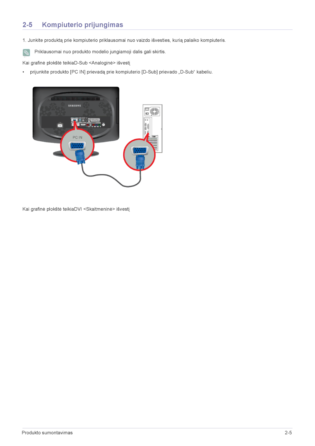 Samsung LS20CFVKF/EN manual Kompiuterio prijungimas 