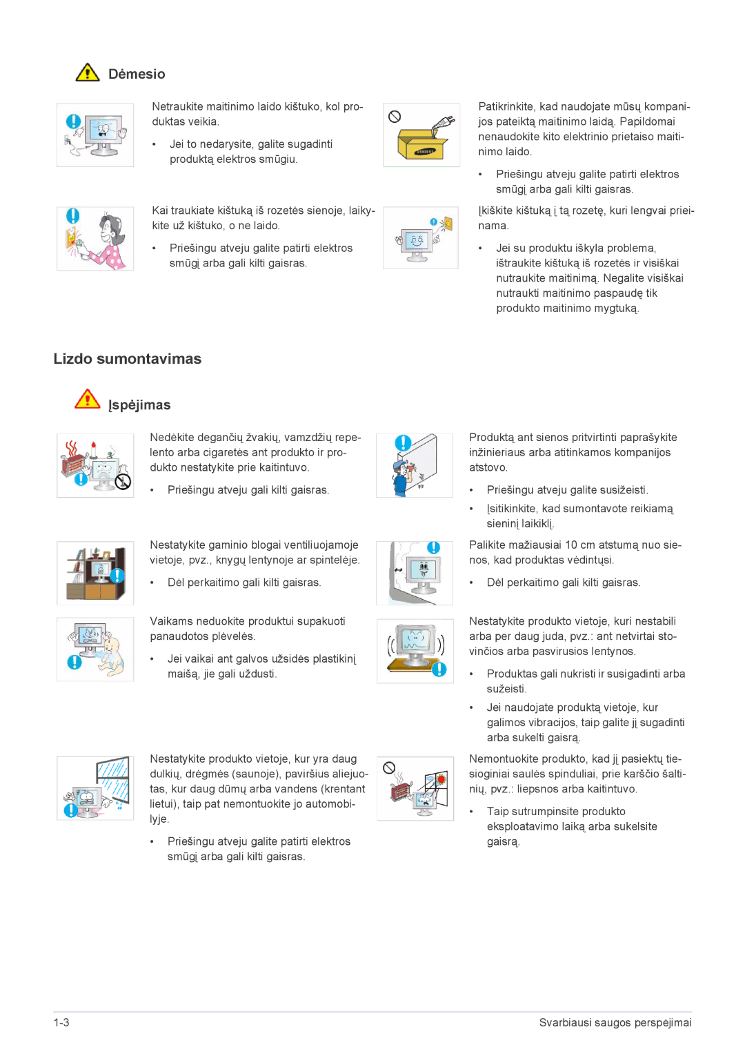 Samsung LS20CFVKF/EN manual Lizdo sumontavimas, Įkiškite kištuką į tą rozetę, kuri lengvai priei- nama 