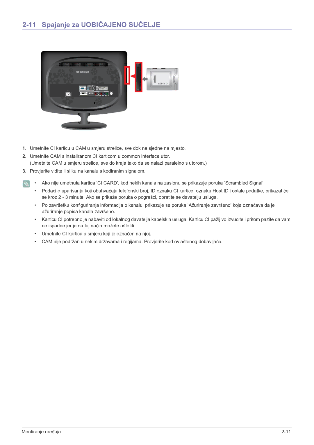 Samsung LS20CFVKF/EN manual Spajanje za Uobičajeno Sučelje 