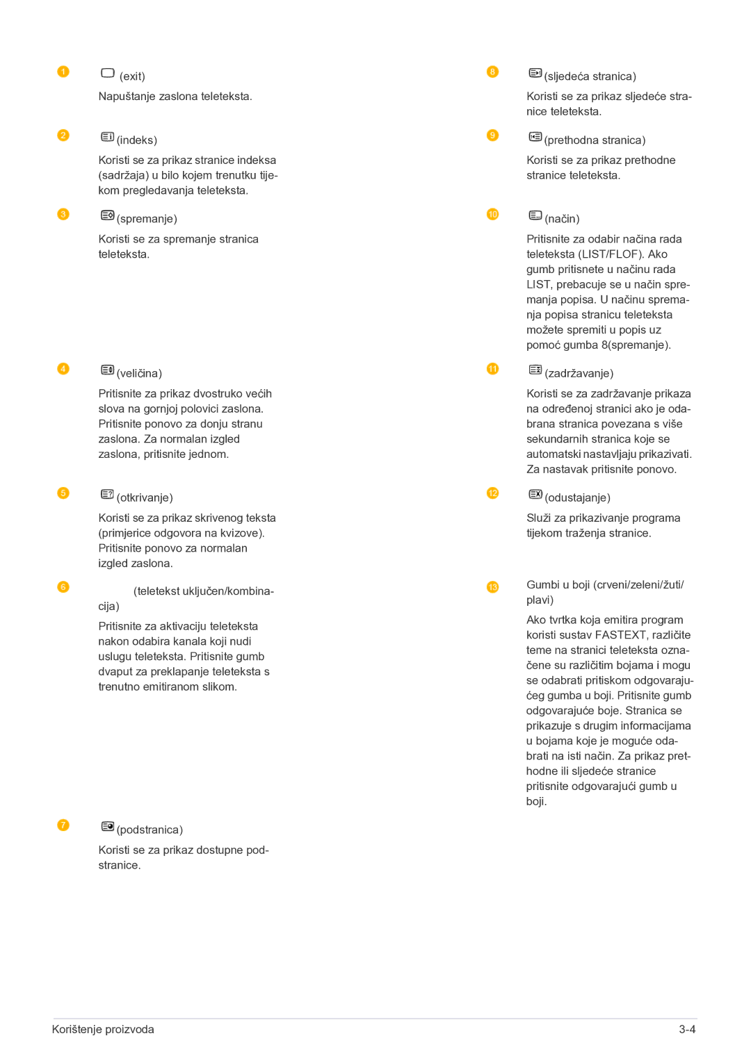 Samsung LS20CFVKF/EN manual Exit Napuštanje zaslona teleteksta Indeks 