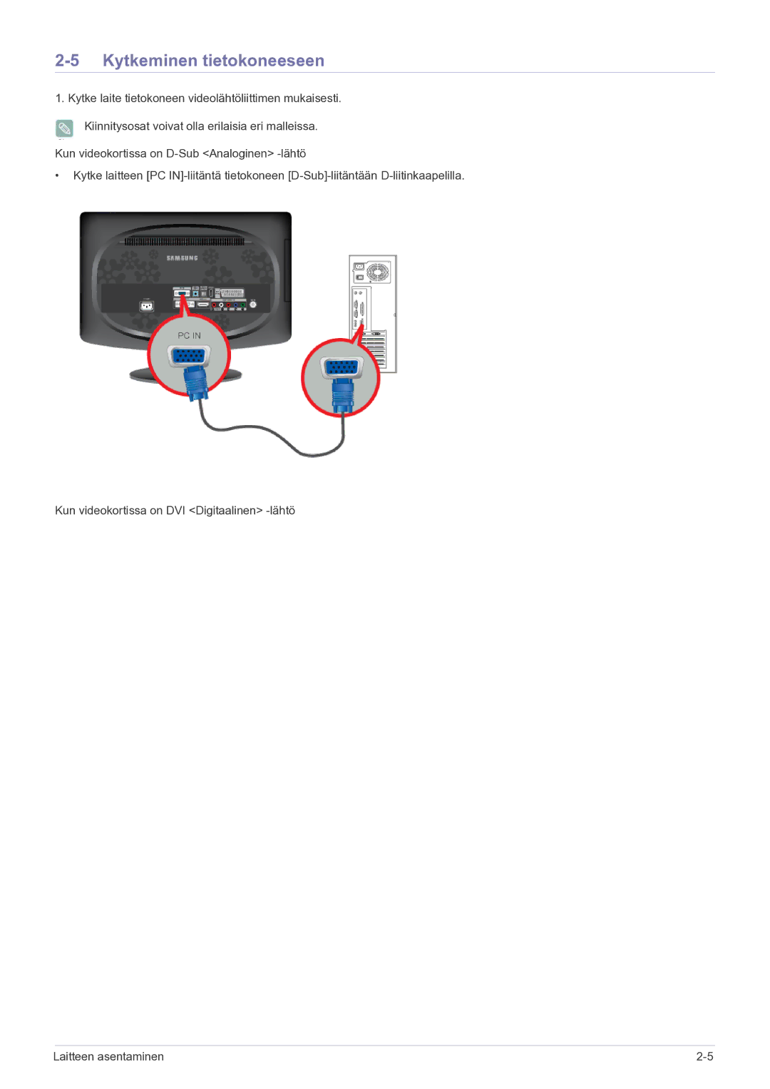 Samsung LS20CFVKF/XE manual Kytkeminen tietokoneeseen 