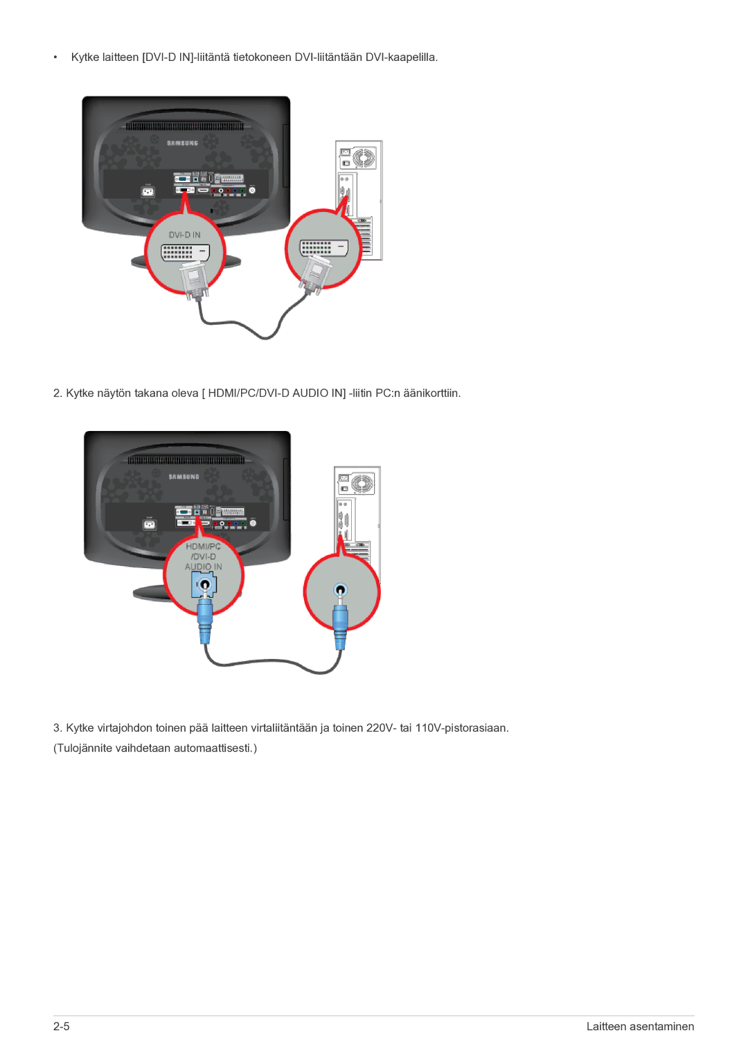 Samsung LS20CFVKF/XE manual Laitteen asentaminen 