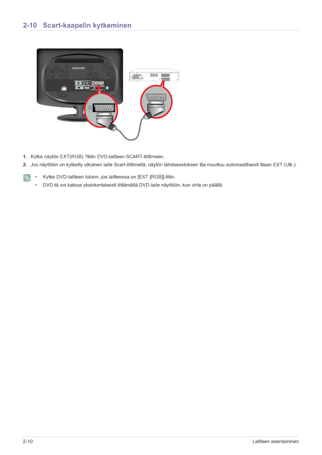 Samsung LS20CFVKF/XE manual Scart-kaapelin kytkeminen 