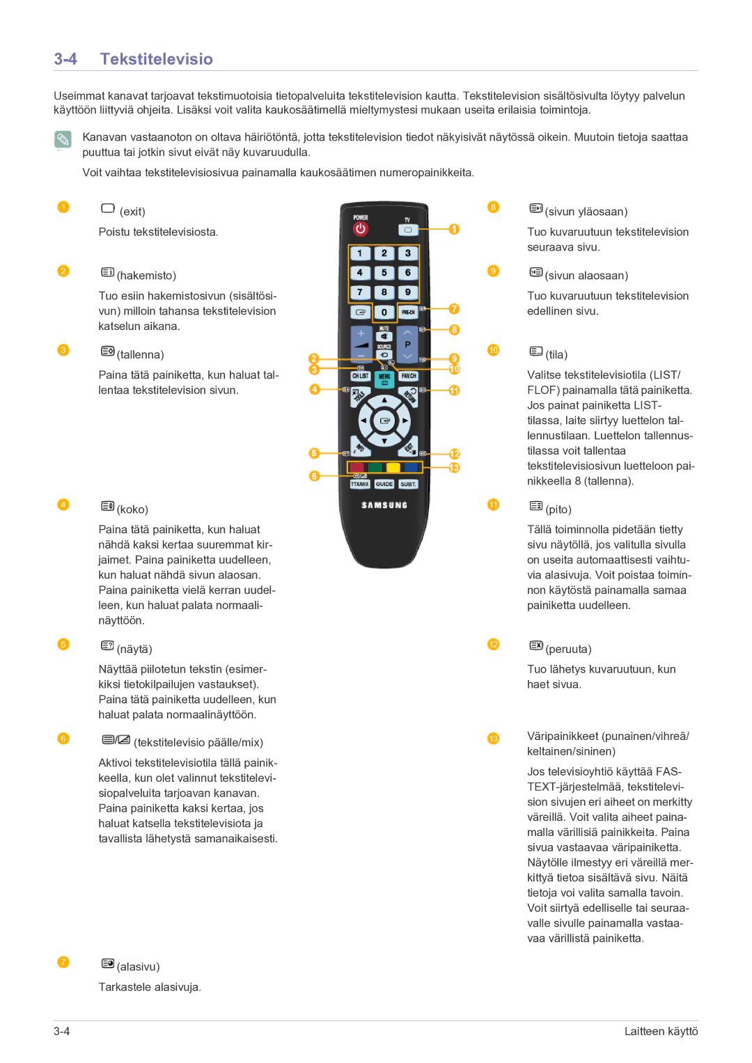 Samsung LS20CFVKF/XE manual Tekstitelevisio 