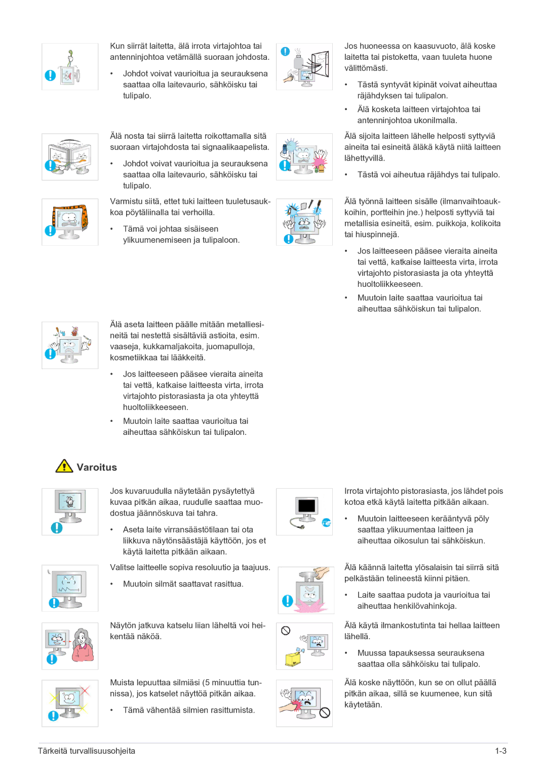 Samsung LS20CFVKF/XE manual Tämä voi johtaa sisäiseen ylikuumenemiseen ja tulipaloon 