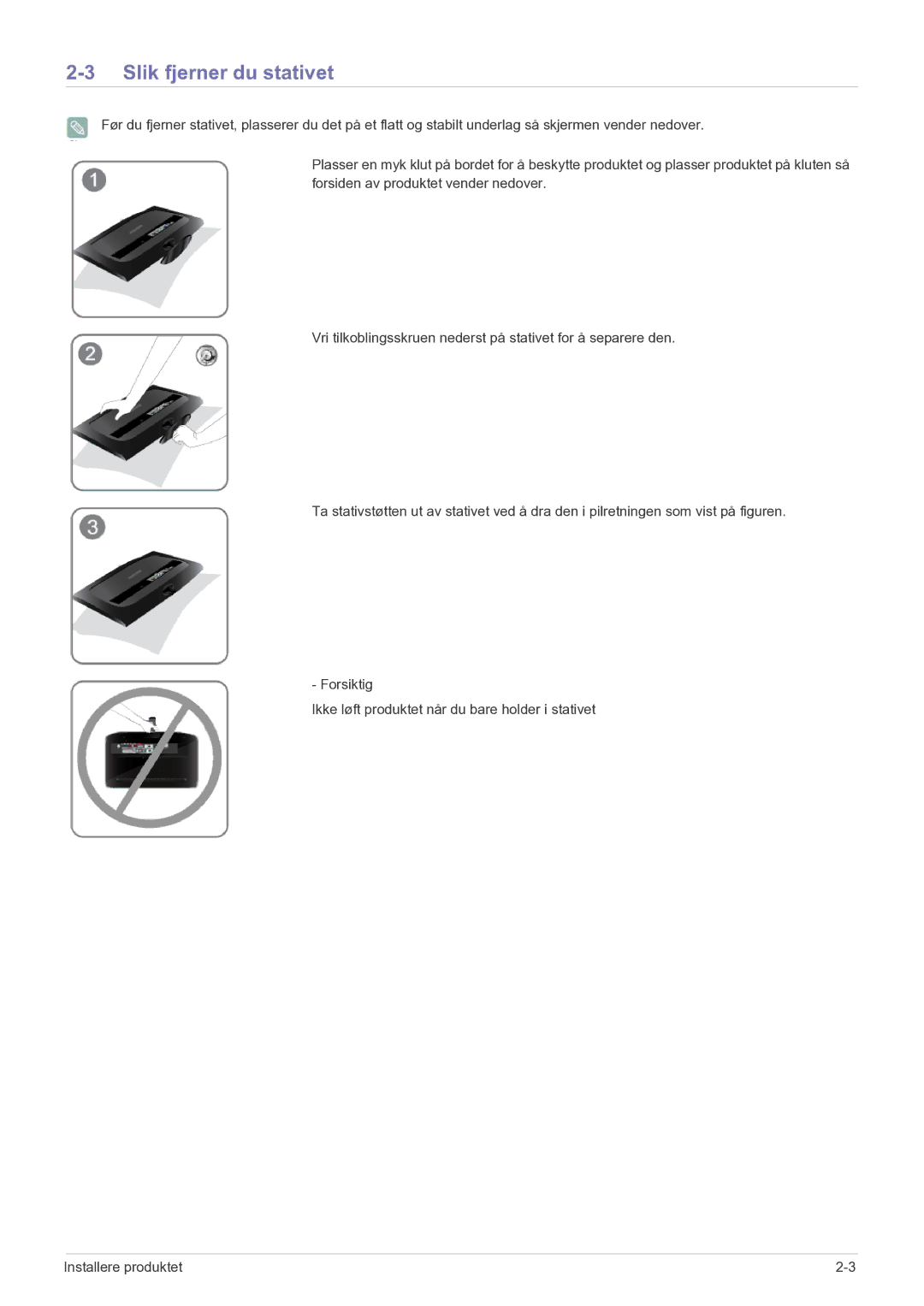 Samsung LS20CFVKF/XE manual Slik fjerner du stativet 