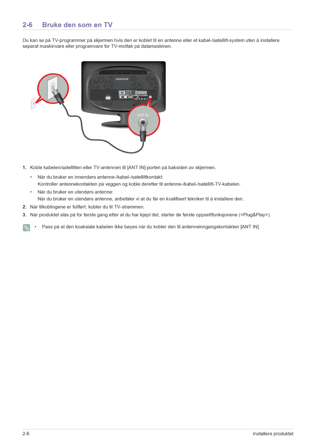 Samsung LS20CFVKF/XE manual Bruke den som en TV 