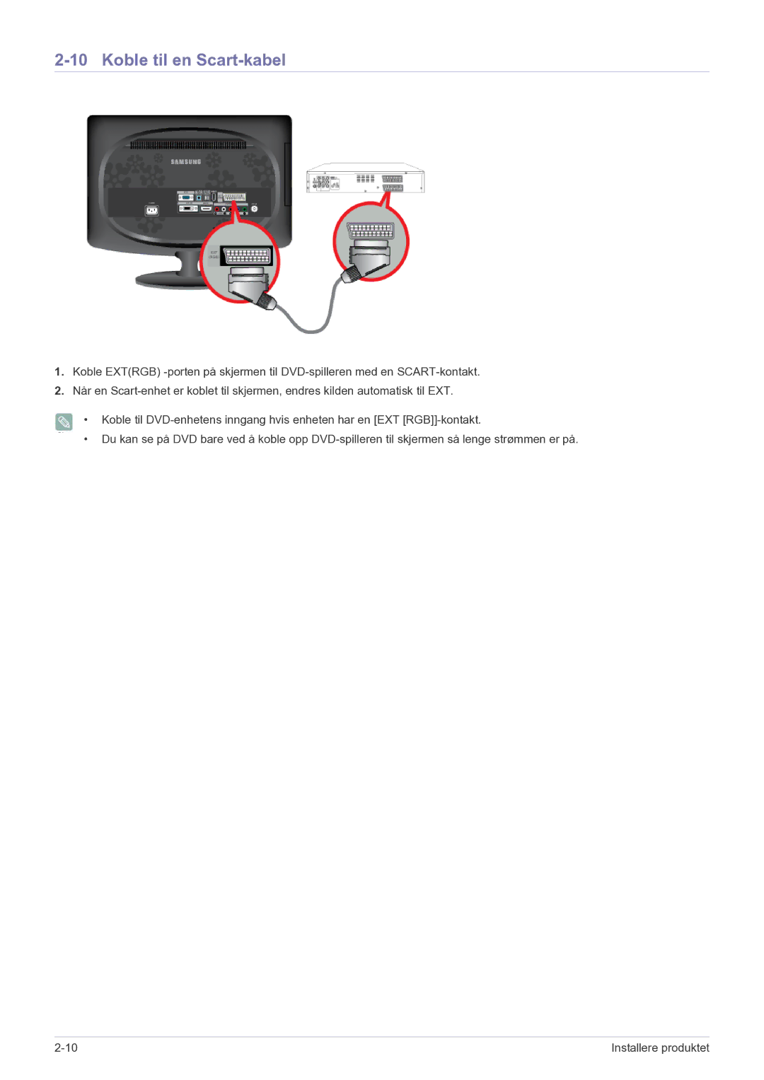 Samsung LS20CFVKF/XE manual Koble til en Scart-kabel 