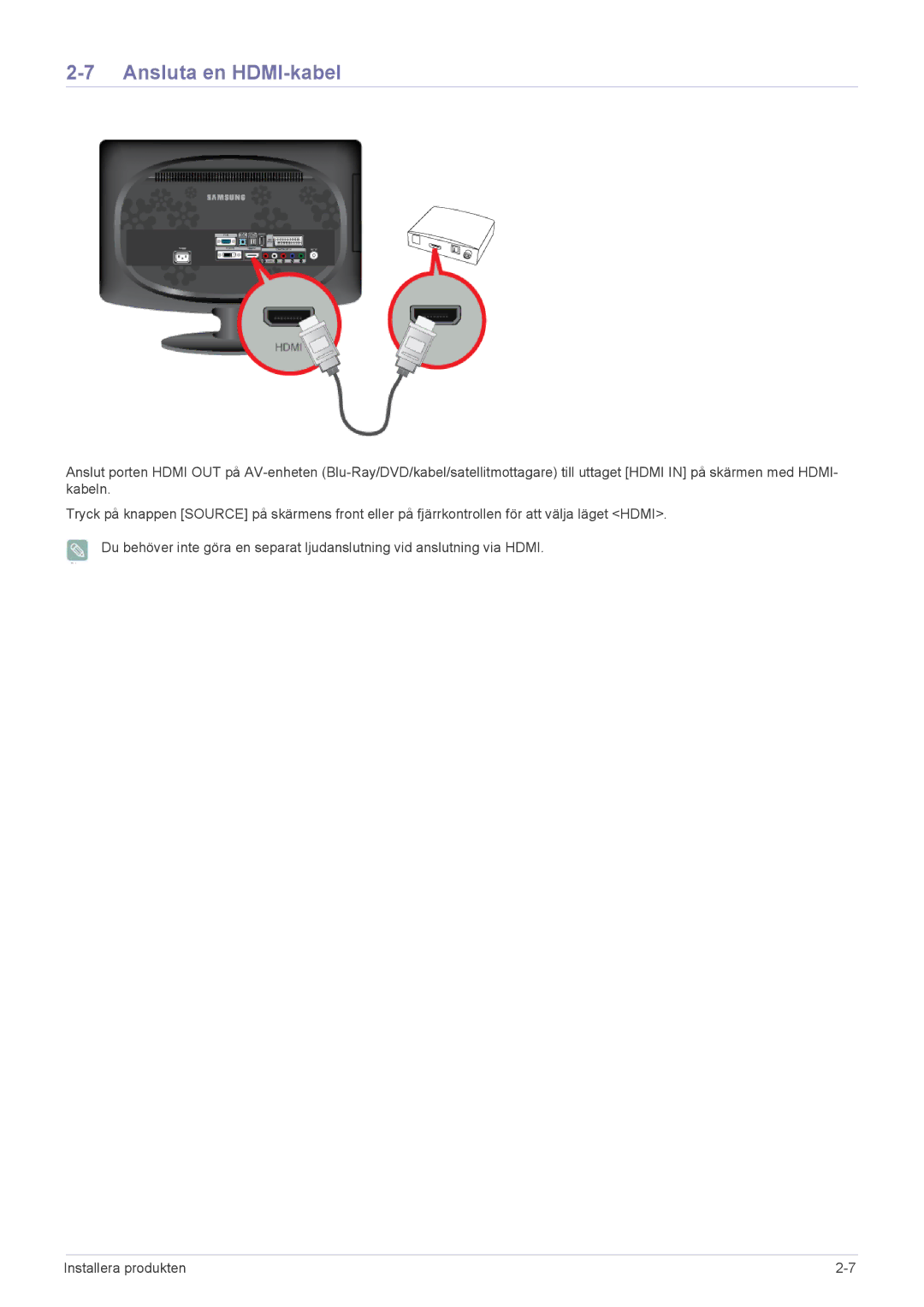 Samsung LS20CFVKF/XE manual Ansluta en HDMI-kabel 