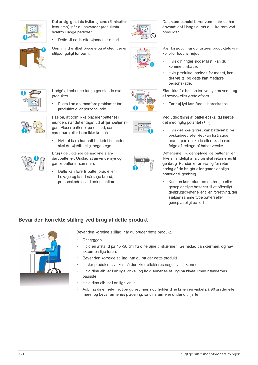 Samsung LS20CFVKF/XE manual Bevar den korrekte stilling ved brug af dette produkt 