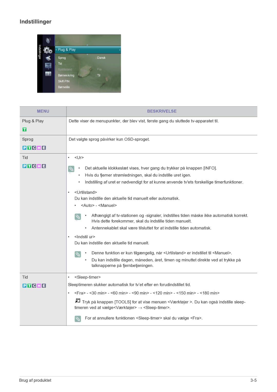 Samsung LS20CFVKF/XE manual Indstillinger 