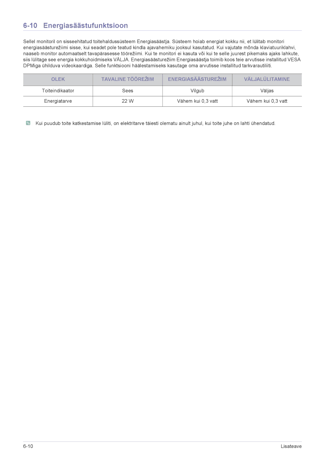 Samsung LS22CLYSBUEN, LS20CLYSB/EN, LS22CBUMBV/EN, LS19CLYSBUEN, LS19CLWSBUEN, LS19CLNSB/EN manual Energiasäästufunktsioon 