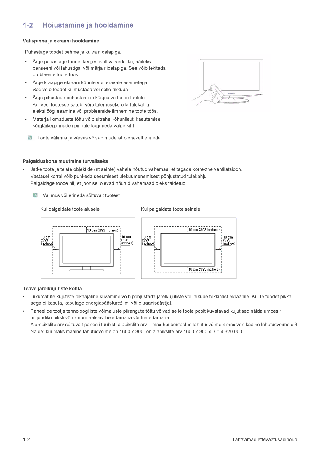 Samsung LS19CBKAB/EN, LS20CLYSB/EN, LS22CBUMBV/EN, LS19CLYSBUEN Hoiustamine ja hooldamine, Välispinna ja ekraani hooldamine 