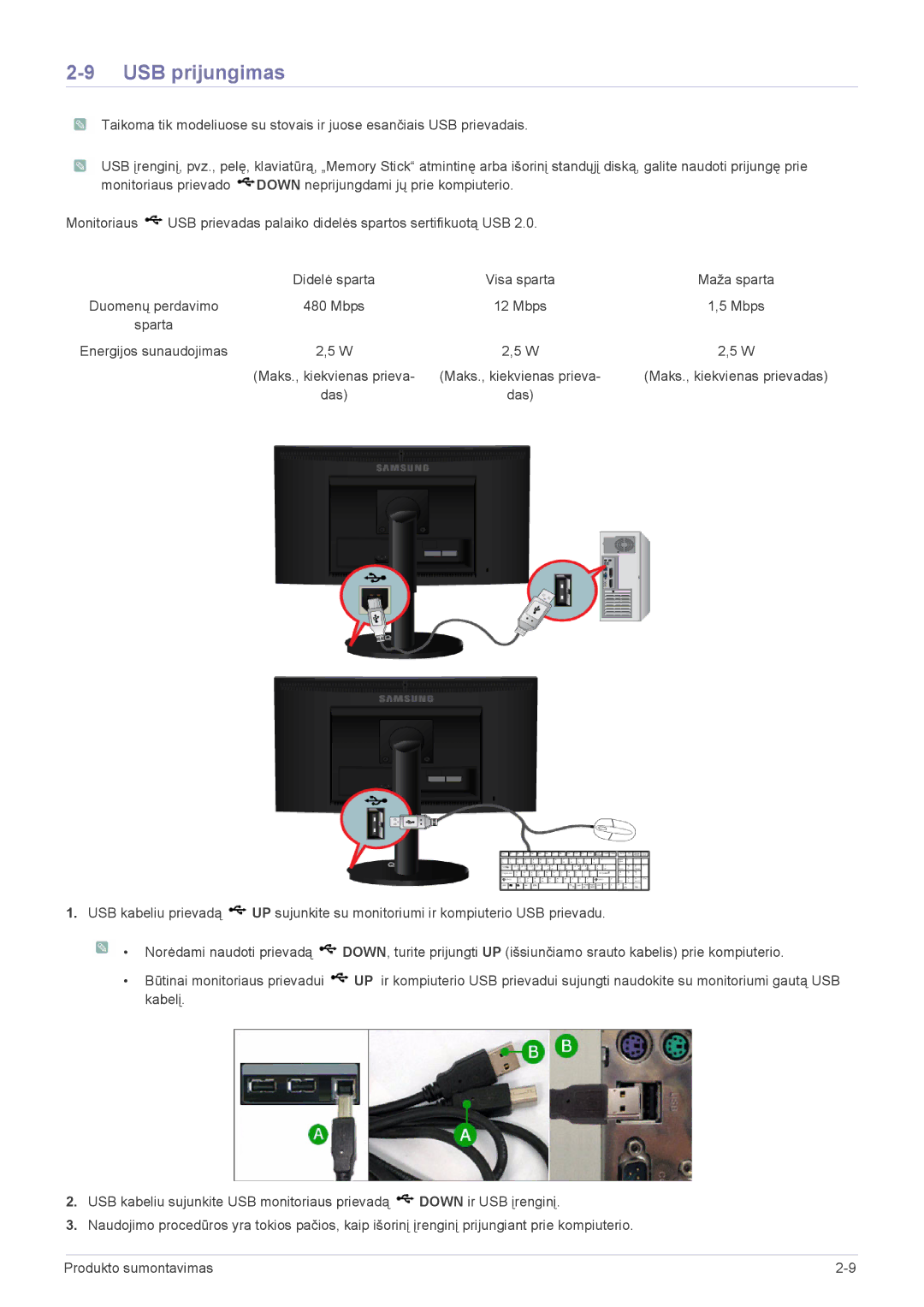 Samsung LS23X3HKFN/EN, LS20CLYSB/EN, LS22CBUMBV/EN, LS19CLYSBUEN, LS19CLWSBUEN, LS19CLNSB/EN manual USB prijungimas, Maža sparta 