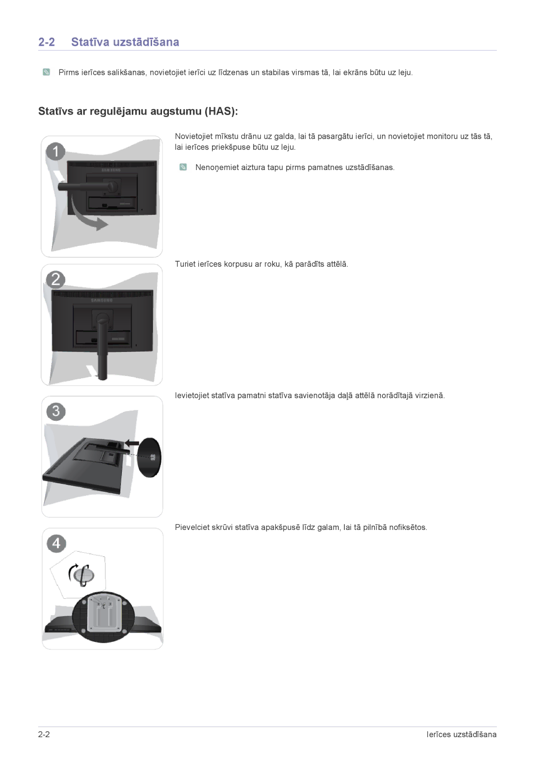 Samsung LS19CBKAB/EN, LS20CLYSB/EN, LS22CBUMBV/EN, LS19CLYSBUEN manual Statīva uzstādīšana, Statīvs ar regulējamu augstumu has 