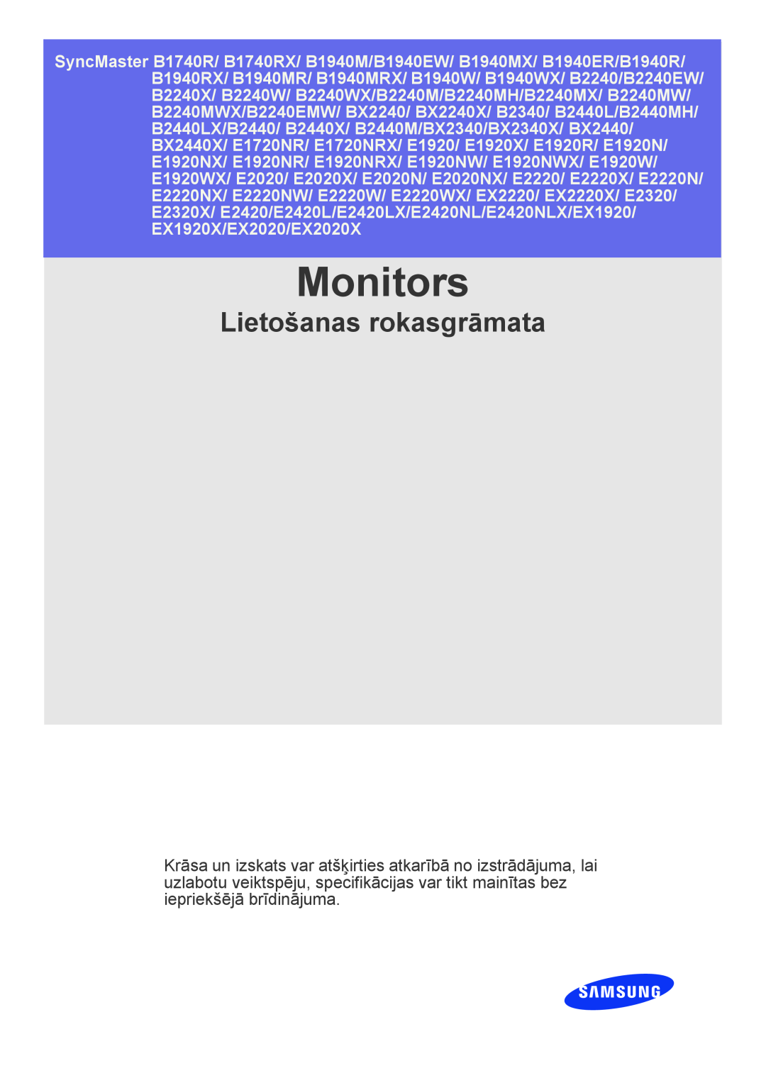 Samsung LS24X3HKFE/EN manual Monitor, Benutzerhandbuch, SyncMaster BX1931N/BX2031/BX2031N/BX2231/BX2331/BX2431 